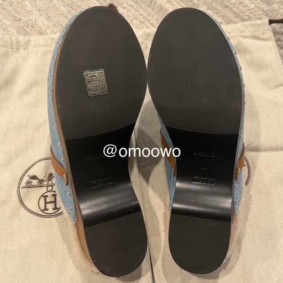 Hermes Calotta Wood Mule Clogs Size 38 - Denim / Rare - Picture 5 of 12